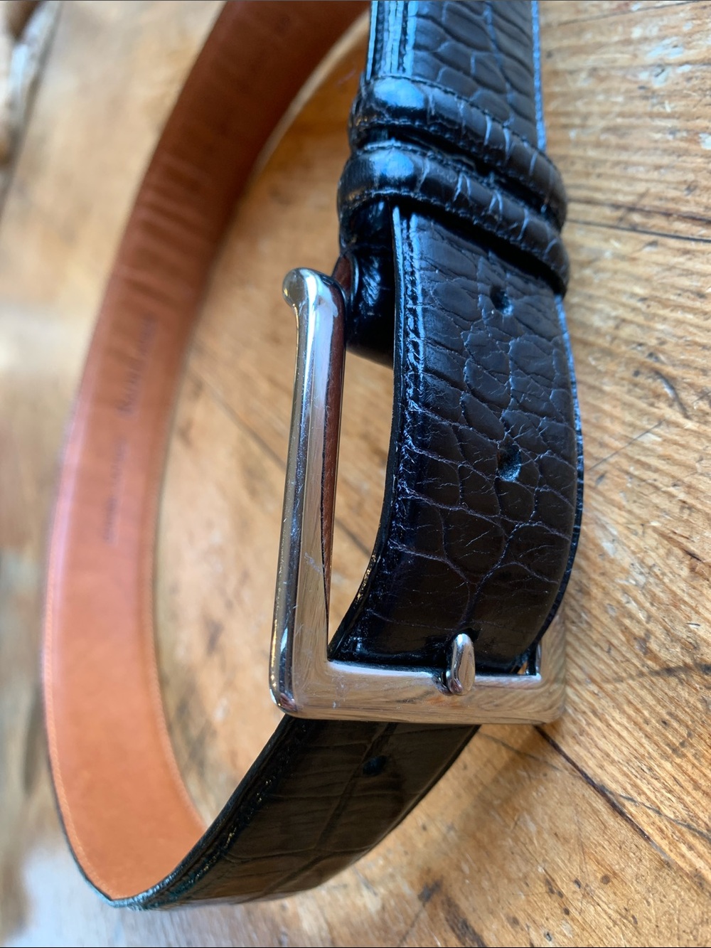 Classic Black Croc-Embossed Leather Belt - Men
